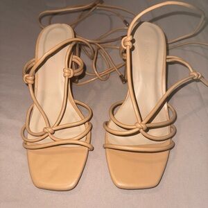 BAMBOO Tan Strappy Sandals with Block Heel